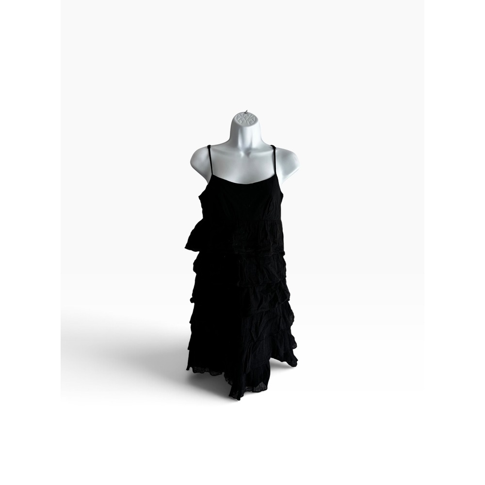 Promod Tiered Ruffle Mini Dress 8 Black Cotton Gauze Boho LBD